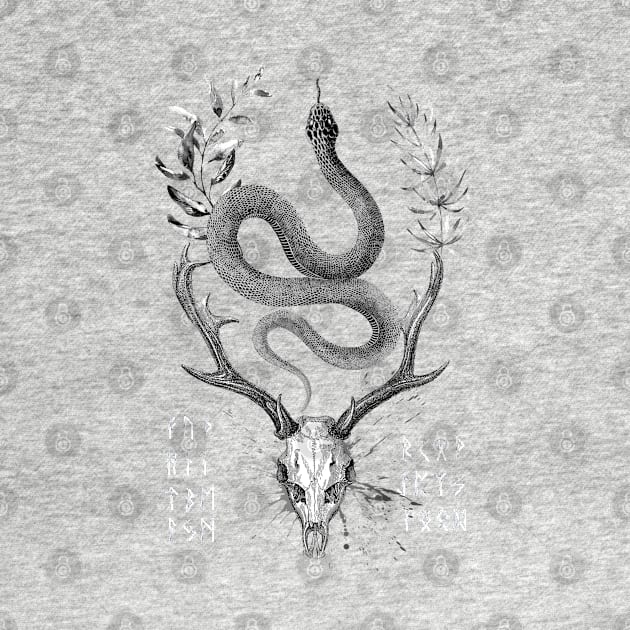 Snake, Deer and Runes in Nordic Style by 3vaN